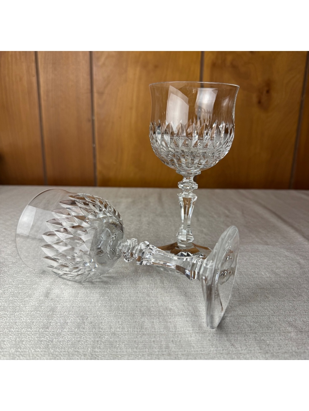 Vintage Crystal Wine Glasses Set of 2 Cut Crystal Goblets Elegant Stemware - Picture 3 of 7